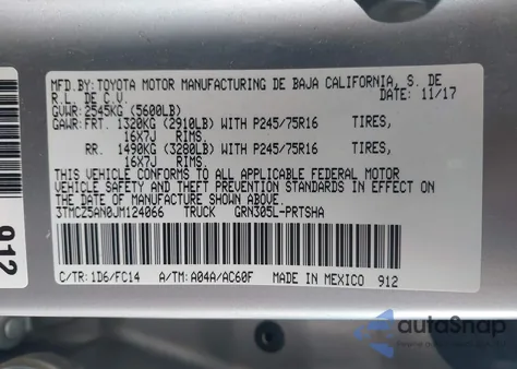 2018 Toyota Tacoma Sr V6 from USA, damaged, VIN 3TMCZ5AN0JM124066